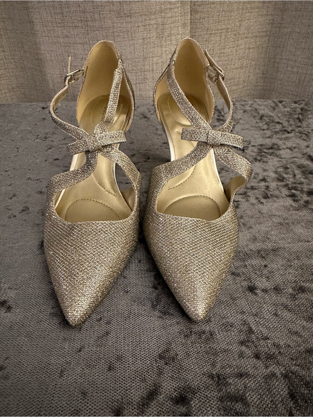 Bandolino Glitter Pointed-Toe Heels in Gold